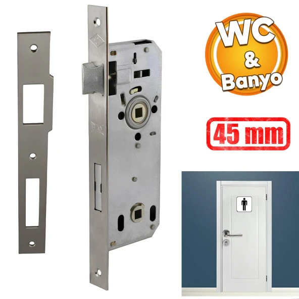 Kale WC Kapı Gömme Kilit Banyo Kilidi Oval Köşeli 45 mm Plastik PVC Ahşap Panel İç Kapı Uyumlu ürün görseli 1