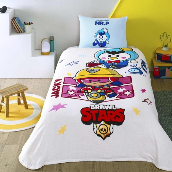 TAÇ BRAWL STARS PAMUK LİSANLI PİKE TAKIMI TEK KİŞİLİK ürün görseli 1