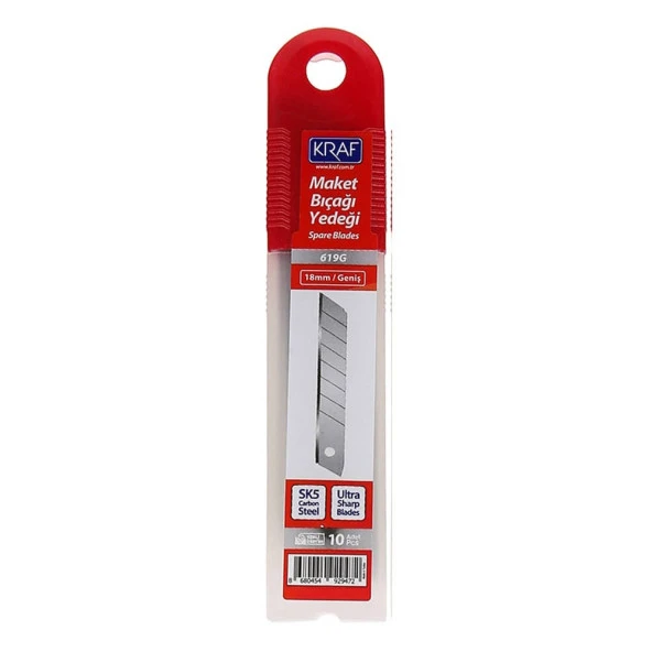 Kraf Geniş Maket Bıçağı Yedeği SK5 Ultra Karbon Çelik 18 mm 10'lu Tüp ürün görseli 1