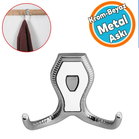 Vestiyer Mobilya Duvar Askısı Metal Dolap Elbise Askılığı Krom Renk Askı Beyaz Kapaklı ürün görseli 1