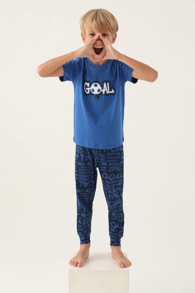 Roly Poly Goal Erkek Çocuk Pamuklu Rahat Kalıp Kısa Kollu Paça Lastikli Pijama Takım ürün görseli 1