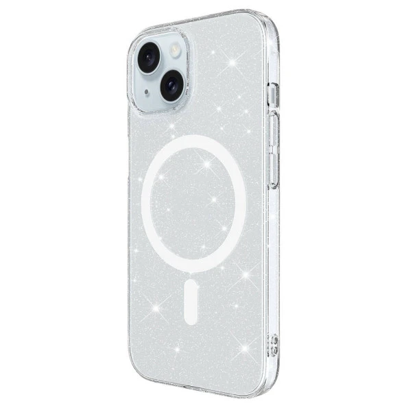 iPhone 15 Plus Kılıf  Magsafe Şarj Özellikli Simli Şeffaf Arka Yüzey Erdos Silikon Kapak ürün görseli 1
