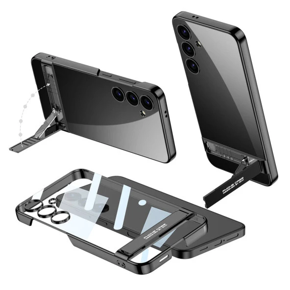 Galaxy S24 Kılıf  Kamera Korumalı Şeffaf Dikey Standlı Ays Kapak ürün görseli 1