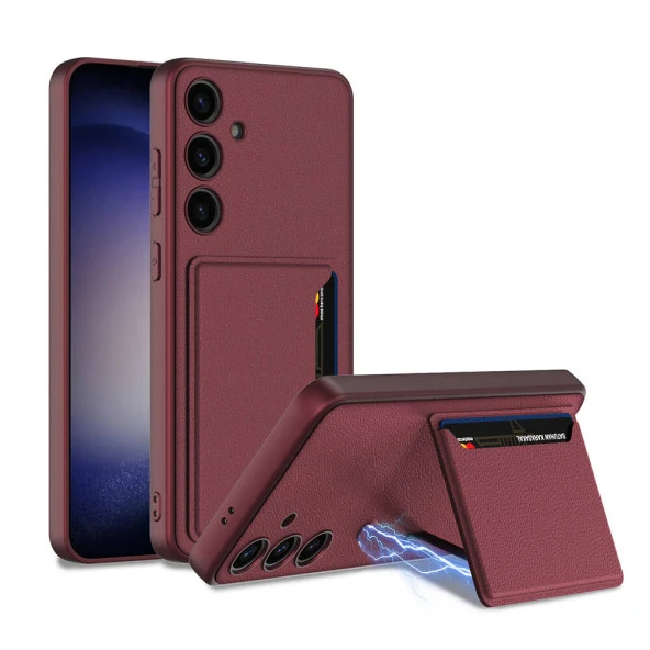 Galaxy S24 Suni Deri Arka Yüzey  Kartlıklı Kıpta Silikon Kapak ürün görseli 1