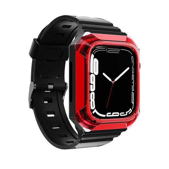 Apple Watch 7 41mm  KRD-88 Sert PC Kasa Koruyuculu Silikon Kordon ürün görseli 1