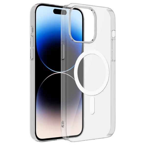Apple iPhone 14 Pro Max Kılıf  Wireless Şarj Özellikli Şeffaf Tek Kamera Çerçeveli Porto Kapak ürün görseli 1