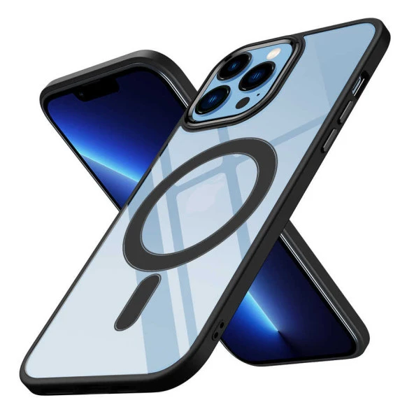 Apple iPhone 13 Pro Max Kılıf Wireless Şarj Özellikli  Krom Magsafe Silikon Kapak ürün görseli 1
