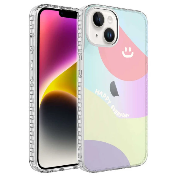 Apple iPhone 14 Plus Kılıf Airbag Kenarlı Renkli Desenli Silikon  Elegans Kapak ürün görseli 1