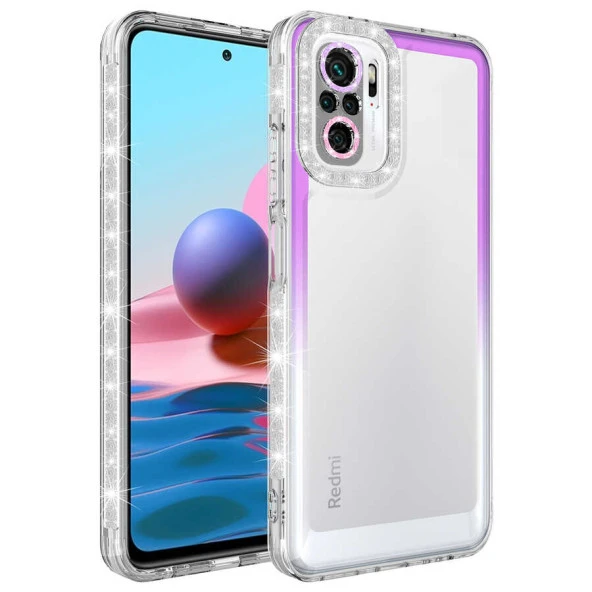 Xiaomi Redmi Note 10S Kılıf Simli ve Renk Geçiş Tasarımlı Lens Korumalı  Park Kapak ürün görseli 1