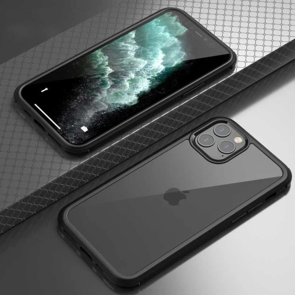 Apple iPhone 11 Pro Kılıf  Dor Silikon Temperli Cam Kapak ürün görseli 1