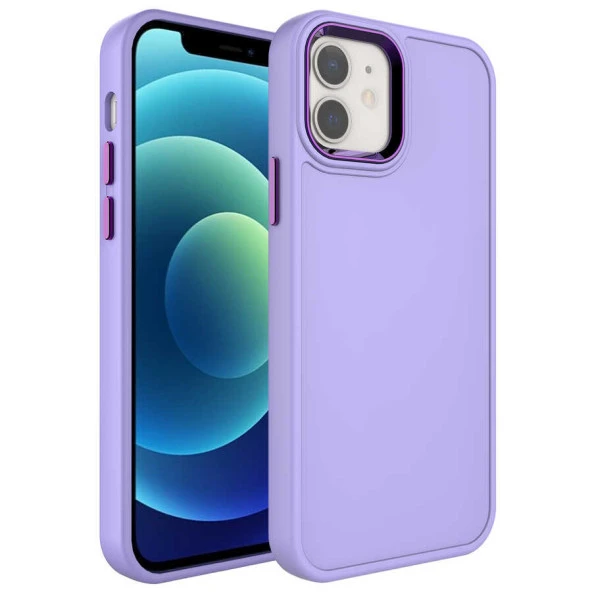 Apple iPhone 12 Kılıf Metal Çerçeve ve Buton Tasarımlı Sert  Botox Kapak ürün görseli 1