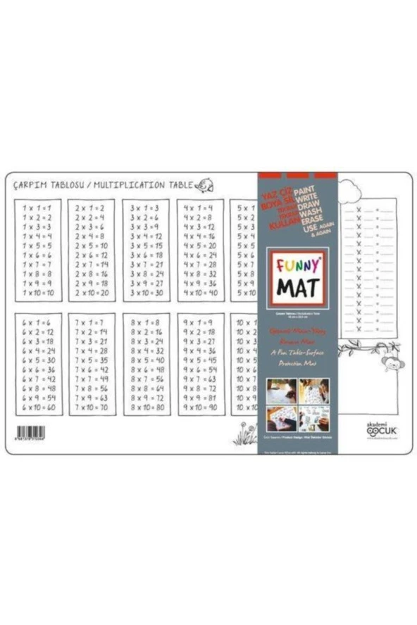 Funny Mat 48x33 cm Çarpım Tablosu Yaz Sil Boyama ürün görseli 1