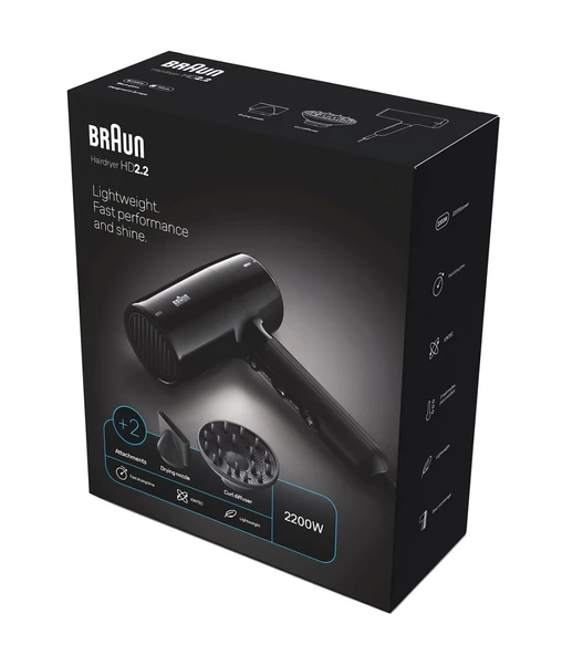 Braun BRHD225E HD2.2 Iontec 2 Başlıklı 2200W Difüzörlü Siyah Saç Kurutma Makinesi ürün görseli 1