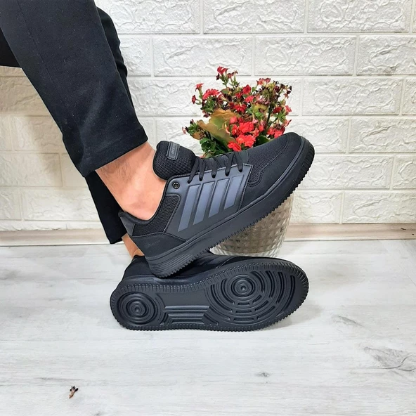 Bestof 074 Siyah-Siyah Sneaker Düz Taban Hafif Rahat Spor Çift Ayakkabısı ürün görseli 1
