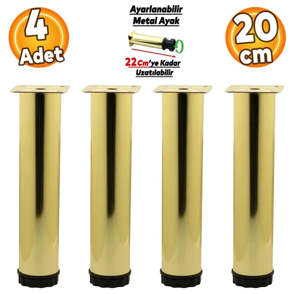 Ayarlanabilir Mobilya Kanepe Konsol Koltuk Metal Destek Yükseltici Gold Ayağı Ayakları 20 Cm 4 Adet ürün görseli 1