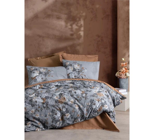 Cotton Box Ranforce Modeline Çift Kişilik Nevresim Takımı Lenora Kahve ürün görseli 1