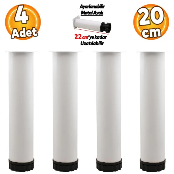 Ayarlanabilir Mobilya Kanepe Baza Koltuk Metal Destek Yükseltici Beyaz Ayağı Ayakları 20 cm 4 Adet ürün görseli 1