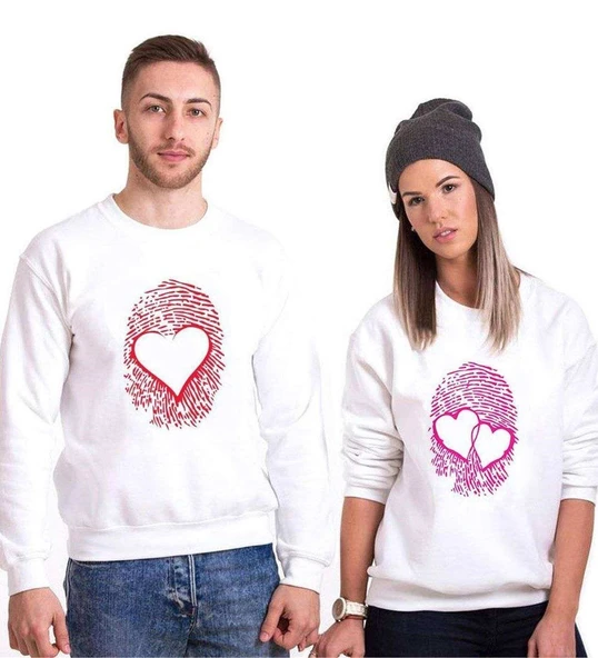 Tshirthane Parmak İzi Kalp Sevgili Kombinleri Sweatshirt Kombini ürün görseli 1