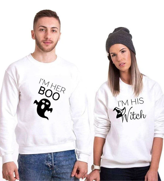 Tshirthane Boo Witch Sevgili Kombinleri Sweatshirt Kombini ürün görseli 1