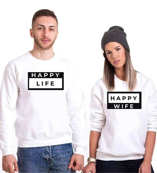 Tshirthane Happy  Sevgili Kombinleri Sweatshirt Kombini ürün görseli 1