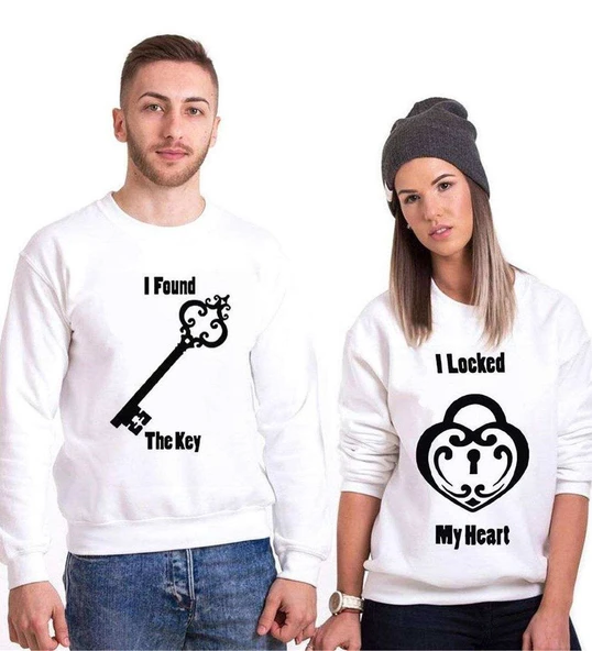 Tshirthane Heart Key Sevgili Kombinleri Sweatshirt Kombini ürün görseli 1