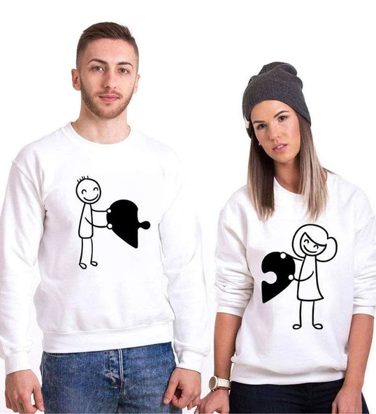 Tshirthane Birleşen Kalpler Sevgili Kombinleri Sweatshirt Kombini ürün görseli 1