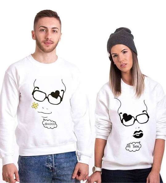 Tshirthane Hello  Sevgili Kombinleri Sweatshirt Kombini ürün görseli 1