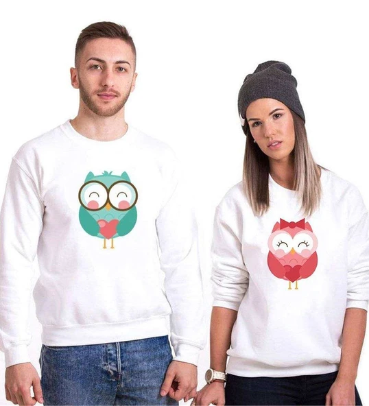 Tshirthane Owl Baykuş  Sevgili Kombinleri Sweatshirt Kombini ürün görseli 1