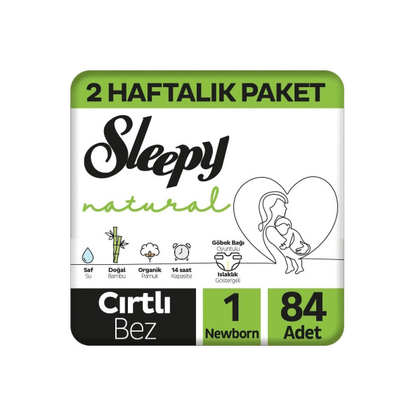 Sleepy Natural 2 Haftalık Paket Bebek Bezi 1 Numara Yenidoğan 84 Adet ürün görseli 1