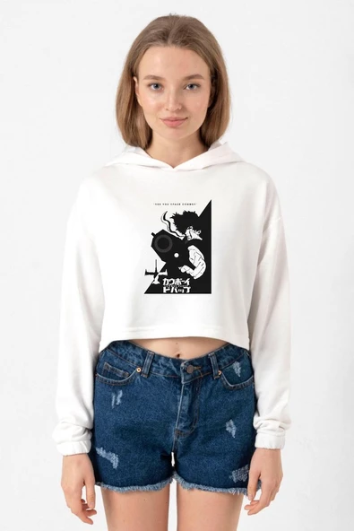 Cowboy Bebop Spike See You Space Cowboy Ekru Kadın Crop Kapşonlu ürün görseli 1