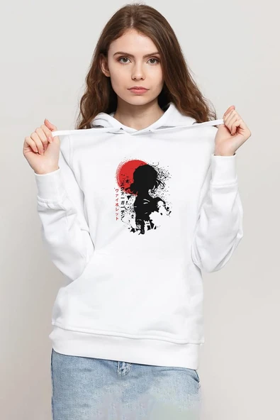 Violet Evergarden Anime Dark Poster Beyaz Kadın 3ip Kapşonlu Sweatshirt ürün görseli 1