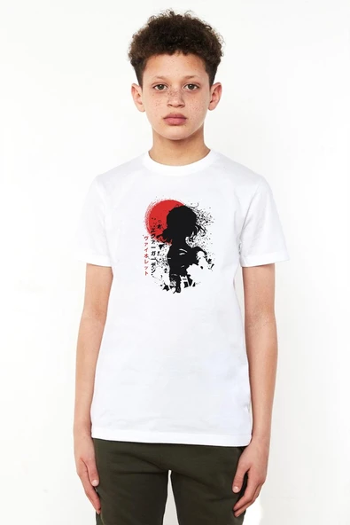 Violet Evergarden Anime Dark Poster Beyaz Çocuk Bisikletyaka Tshirt ürün görseli 1