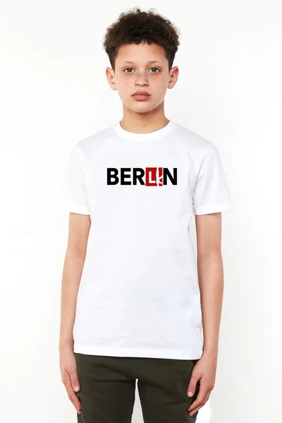 La Casa De Papel Berlin Ak Beyaz Çocuk Bisikletyaka Tshirt ürün görseli 1