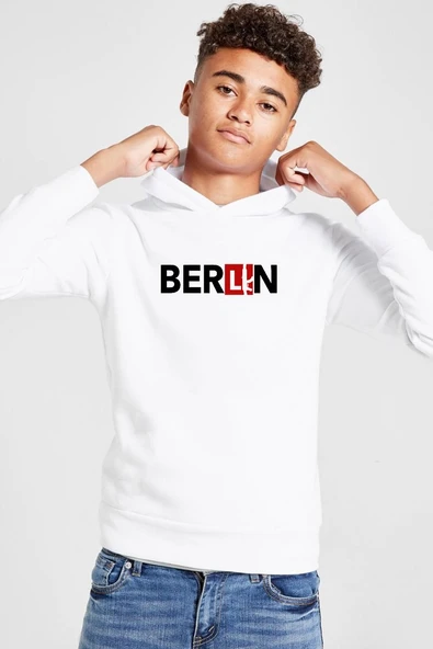 La Casa De Papel Berlin Ak Beyaz Çocuk 3ip Kapşonlu  Sweatshirt ürün görseli 1