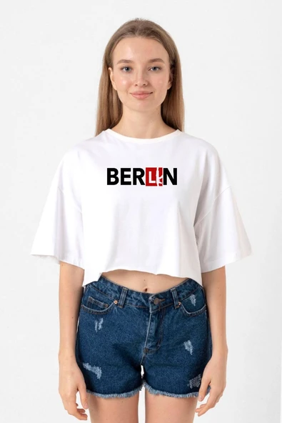 La Casa De Papel Berlin Ak Beyaz Kadın Crop Tshirt ürün görseli 1