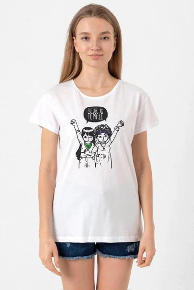 Future is Female Beyaz Kadın Bisikletyaka Tshirt ürün görseli 1