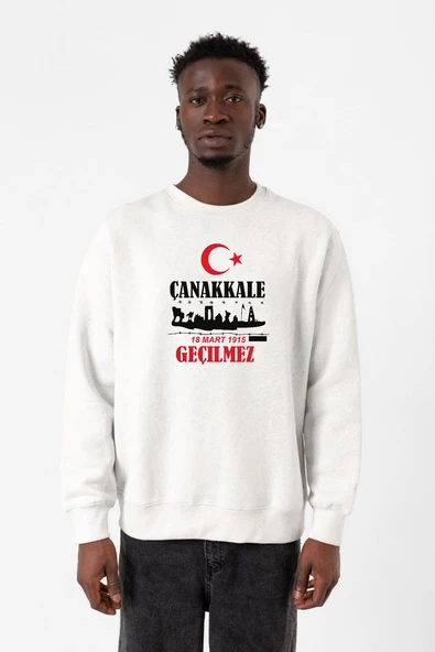 18 Mart Çanakkale Geçilmez Beyaz Erkek 2ip Sweatshirt ürün görseli 1