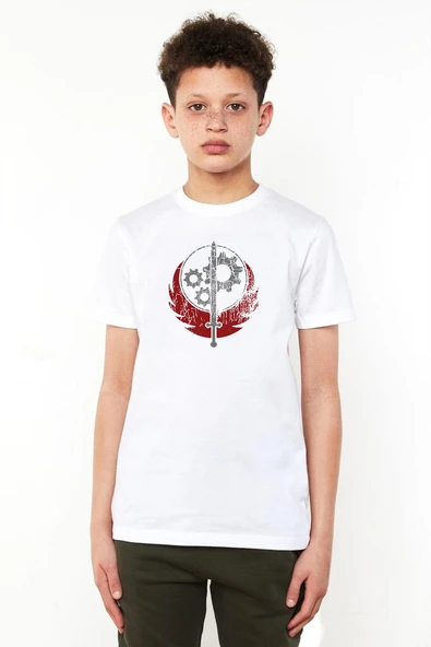 Fallout Worn Appalachian Brotherhood Beyaz Çocuk Bisikletyaka Tshirt ürün görseli 1