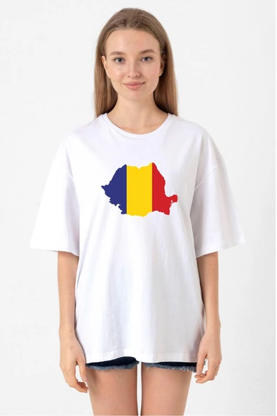 Euro 24 Romania Beyaz Kadın Oversize Tshirt ürün görseli 1