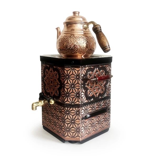 Emsalsan Bakır Jel Yakıtlı Nostaljik Semaver Çay Kazanı 3L Eskitme Vernikli ürün görseli 1
