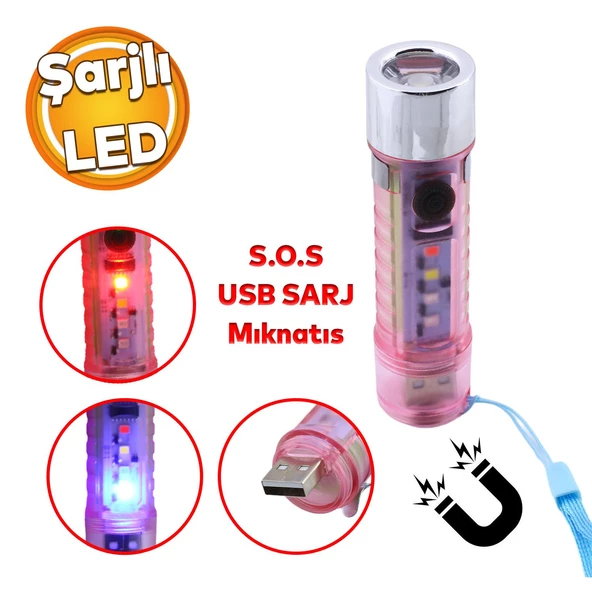 Mıknatıslı Beyaz Işık Kamp Lambası Anahtarlık Led El Feneri USB Şarjlı Işıldak Acil Sos Işık Modlu ürün görseli 1