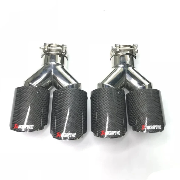 AKRAPOVİÇ Akrapoviç egzoz ucu karbon çift çıkış açılı 2adet dual 100mm çarpraz ürün görseli 1