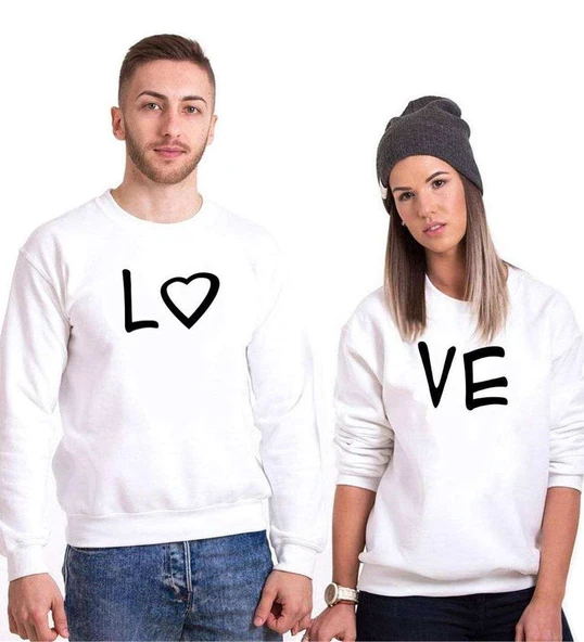 Tshirthane Lo Ve Kalp Sevgili Kombinleri Sweatshirt Kombini ürün görseli 1
