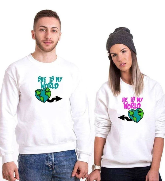 Tshirthane My World Sevgili Kombinleri Sweatshirt Kombini ürün görseli 1