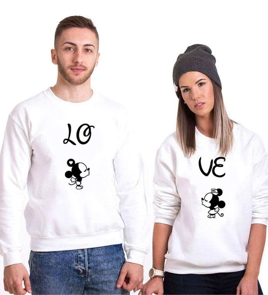 Tshirthane Lo Ve Öpücük Mause Sevgili Kombinleri Sweatshirt Kombini ürün görseli 1
