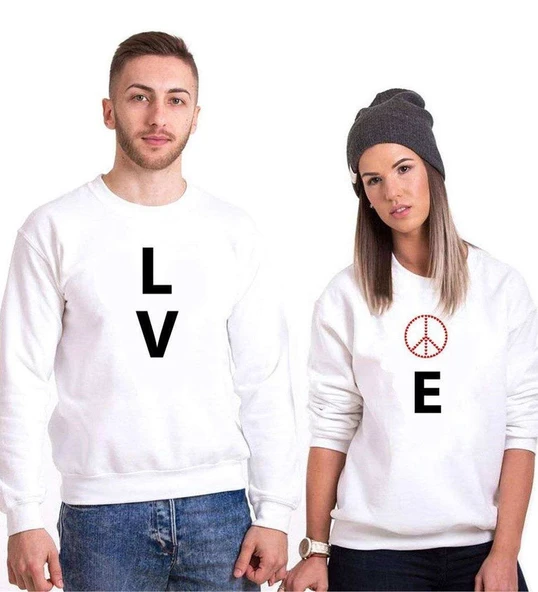 Tshirthane Lo Ve Peace Sevgili Kombinleri Sweatshirt Kombini ürün görseli 1