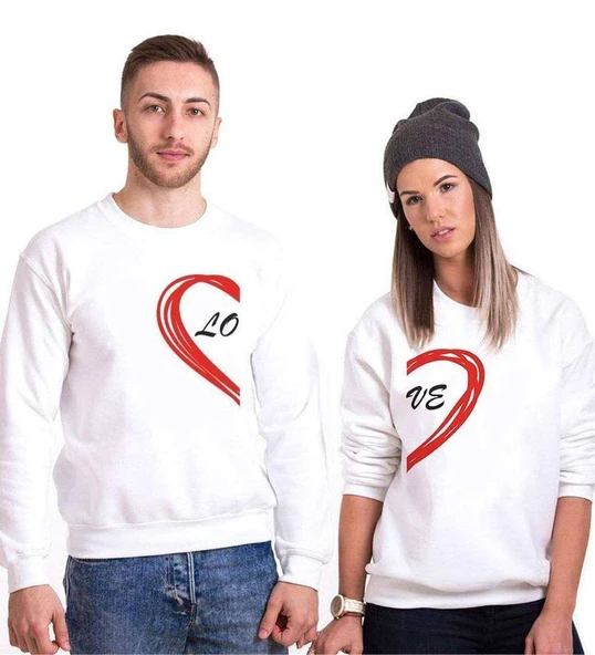 Tshirthane Lo Ve Yarım Kalp Sevgili Kombinleri Sweatshirt Kombini ürün görseli 1