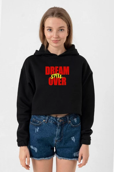 Dream Still Over Siyah Kadın Crop Kapşonlu ürün görseli 1