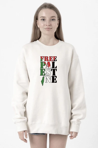 Free Palestine Beyaz Kadın 2ip Sweatshirt ürün görseli 1