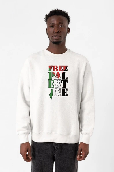 Free Palestine Beyaz Erkek 2ip Sweatshirt ürün görseli 1